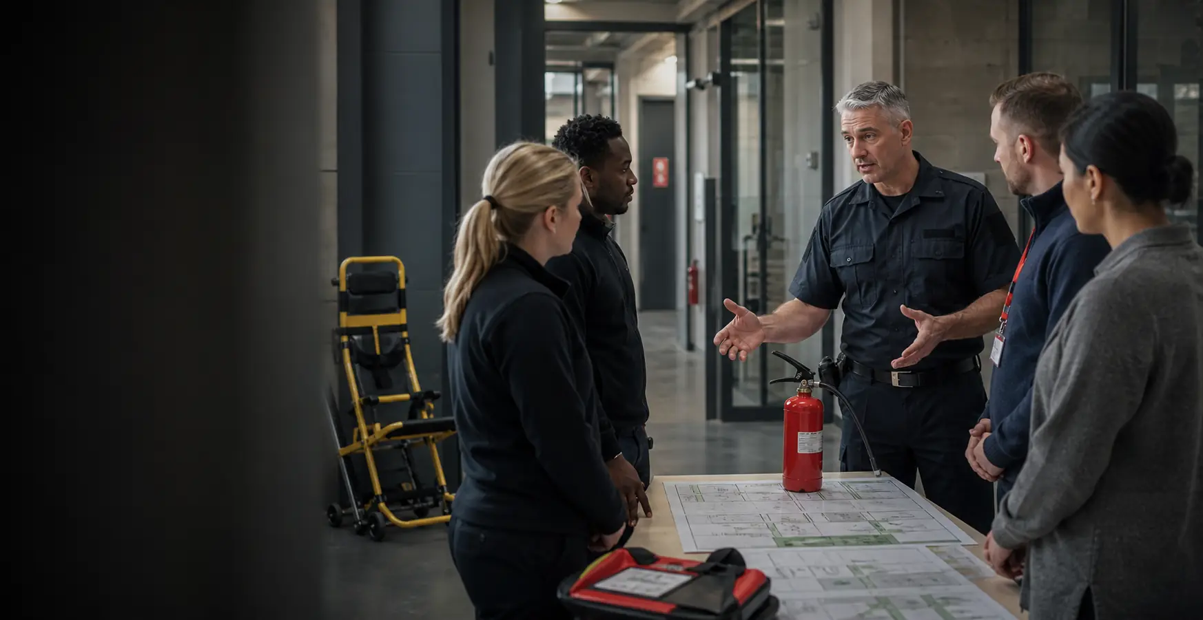 Workplace safety instructor leading practical training